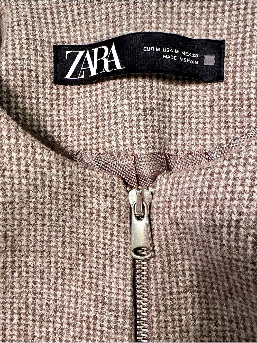 Zara Houndstooth Zip Blazer in Brown Size Medium - Picture 5 of 13